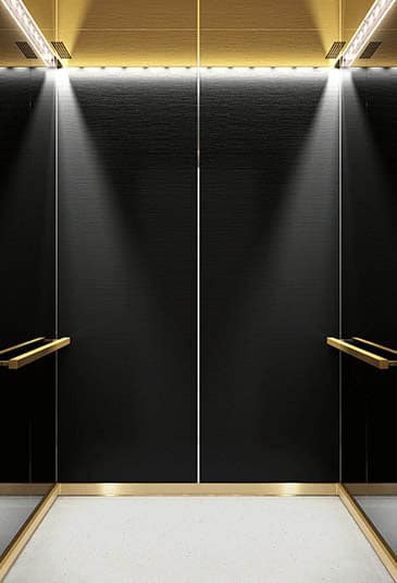 KONE MiniSpace ™ elevator with Cool Vintage style black and gold interior 